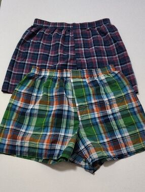 Fruit of the Loom green blue orange plaid Boxers - 2 Pairs - Size S